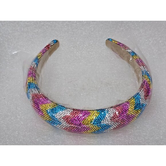 Accessories - Colorful Rhinestone Embellished Wide  Padded Headband Hairband Zigzag Pattern